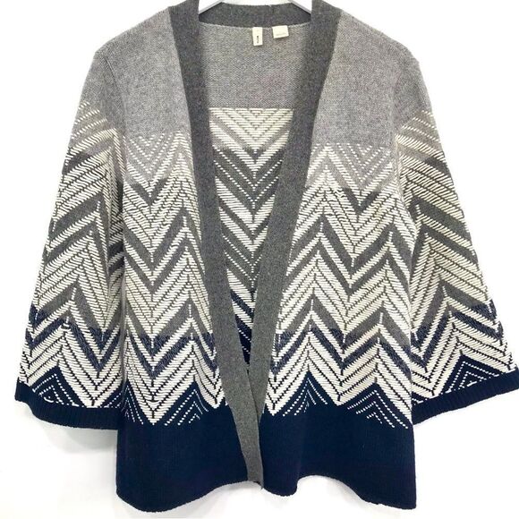 Anthropologie Moth Gray White Chevron Knit Open Front Cardigan Sweater - Picture 4 of 15